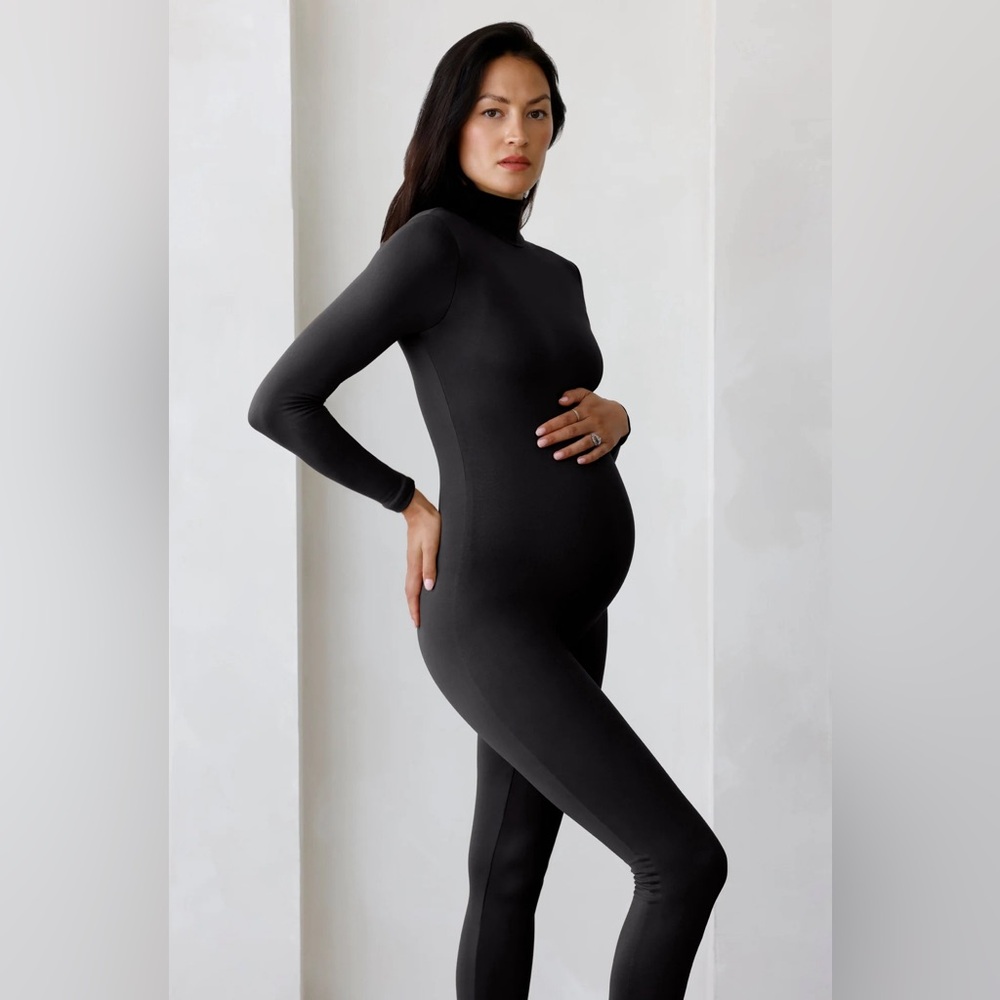 Bumpsuit maternity mock neck jumpsuit in black